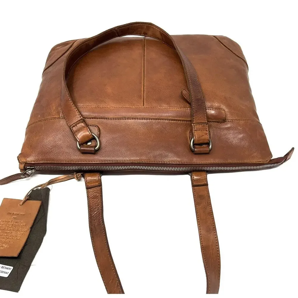 Vilenca Holland Laptop Shoulder Tote Bag Distressed Leather Brown Cognac NWT